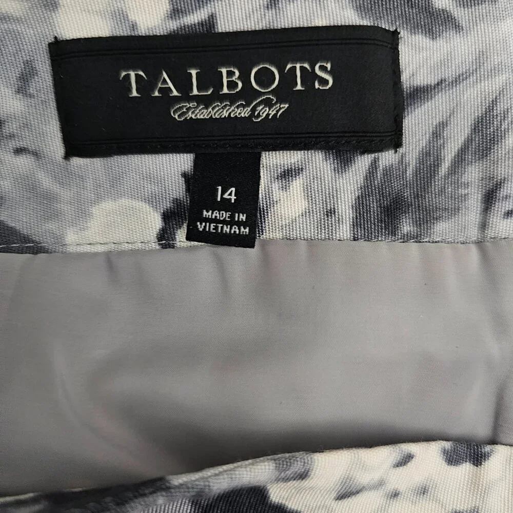 Talbots Women's Floral Monochrome Lined Pencil Skirt 14 Gray White Rayon Cotton